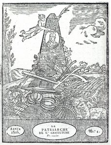 Frontispicio de un almanaque agrícola con un retrato de Olivier de Serres (1539-1619) 1816 de French School