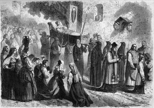 Cortejo fúnebre en las calles de Sparanisi (Italia) durante el funeral de una joven de French School