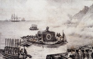 Funeral de Napoleón I: salida de Santa Elena - dibujo de Levilly, en 