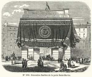 Decoración funeraria de la Porte Saint-Martin en honor a las víctimas del levantamiento de los Días de Junio, París