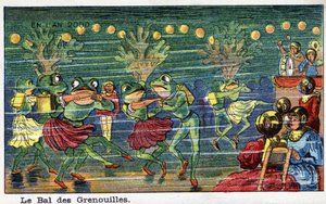 Días futuros: Una visión del siglo XIX del año 2000 - Serie “En el año 2000”: El baile de las ranas (bajo el mar). Cromolitografía de Villemard de French School