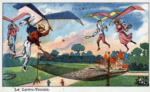 Días futuros: Una visión del siglo XIX del año 2000 - Serie “En el año 2000”: el tenis en el césped - Cromolitografía de Villemard de French School