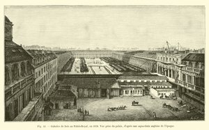 Galerías de madera en el Palais-Royal, en 1828, vista desde el palacio de French School