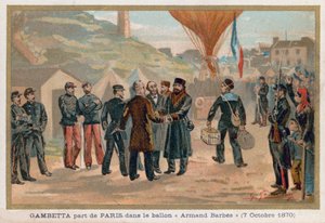 Gambetta deja París en el globo aerostático Armand-Barbes de French School