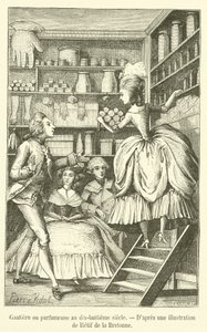 Guantiera o perfumista en el siglo XVIII (grabado)