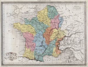 La Galia dividida en provincias romanas - Lámina extraída de “Atlas Universal de geografía antigua y moderna para escuelas residenciales” por Vuillemin - ca. 1845 de French School