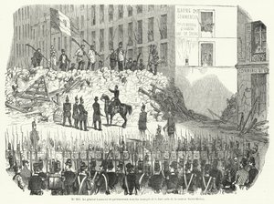 General Lamoriciere negociando con trabajadores armados defendiendo su barricada fuera del cuartel de Saint Martin, París, 23 de junio de 1848 de French School