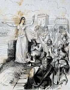 Genoveva tranquiliza al pueblo de París - en “Historia de Francia” de L.-P. Anquetil de French School