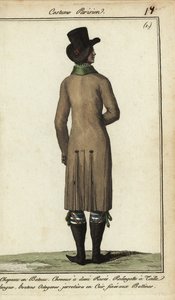 Caballero con abrigo largo de montar de French School