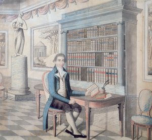 Caballero leyendo en su biblioteca de French School