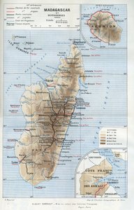 Mapa geográfico de la colonia de Madagascar y sus dependencias, la Reunión y la costa francesa de Somalia. en "La mise en valeur des colonies francaises", Albert Sarraut