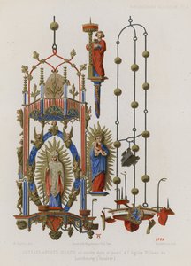 Candelabro y portavelas de cobre dorado y pintado de French School