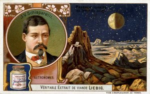 Giovanni Virginio Schiaparelli (1835-1910), astrónomo italiano y paisajes lunares - cromolitografía Liébig, c. 1900 de French School