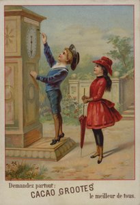 Niña viendo a un niño ajustar un reloj de French School