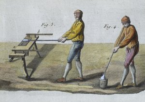 Soplado de vidrio (detalle), ilustración de la Encyclopedie des Sciences et Metiers por Denis Diderot (1713-84) grabado por Robert Benard (fl.1734) publicado c.1770 de French School