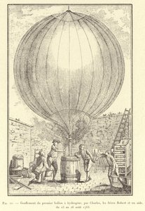 Inflado del primer globo de hidrógeno, por Charles, los hermanos Robert y un ayudante, del 23 al 26 de agosto de 1783 de French School