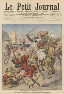 Goumiers atacando a marroquíes cerca de Casablanca (litografía en color)