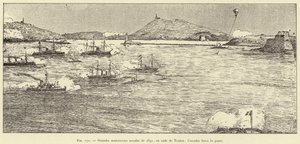 Grandes maniobras navales de 1891, en la rada de Toulon; la escuadra fuerza el paso