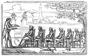 Terapia magnética grupal, ilustración de Therapeutique Magnetique por Baron du Potet, 1863