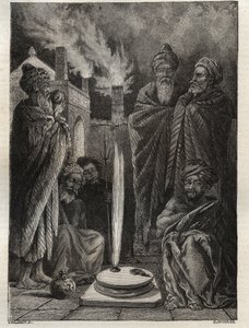 Guebre (o Zoroastriano) cerca de Bakú (Bakú, Azerbaiyán) - Adoradores del fuego - Nueva Enciclopedia Nacional por Maurice La Charest - 1870 de French School
