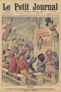Guignol y Gnafron, famosos títeres franceses de un espectáculo de Lyon (litografía en color)