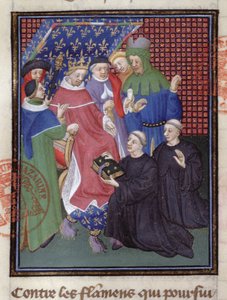 Guillaume de Nangis (m.1300 o 1303) presenta su libro a Philippe IV le Bel, rey de Francia de 1285-1314 (detalle) de French School