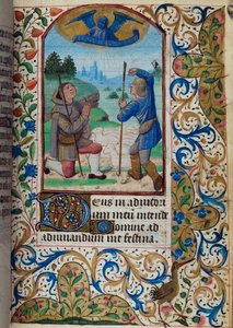 H/L-3-3 fol. 62r Anunciación a los pastores, del Libro de Horas, Uso de París, mediados del siglo XV de French School