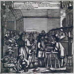 Feria del jamón, grabado francés de French School