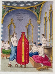 Hammam en Turquía, ilustración de la obra Moeurs, usages et costumes des ottomans de A. Castellan, París, c.1810 de French School