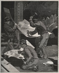 Martillado y ensamblaje de piezas de la Estatua de la Libertad hecha por Frédéric Auguste Bartholdi (1834-1905). Grabado de 1880 en 