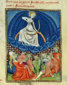 Harl 4431 f.101 Diana y sus seguidores, lunáticos (adoradores de la luna), copia parisina, c.1410-15