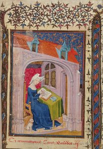 Harl 4431 f.4 Christine de Pisan escribiendo en su escritorio, de 