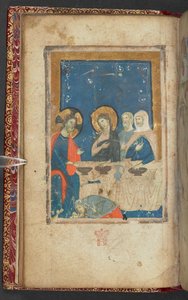 Harley 2928, f.16v, La comida en casa de Simón el fariseo (vitela) de French School