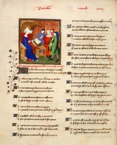 Harley 4431 volumen II, f.259v Miniatura de una mujer leyendo proverbios morales al comienzo de 