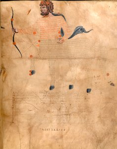 Harley 647, f.3v Ilustración de la constelación de Sagitario, de 