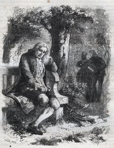 "Escuchó el susurro de un beso." El filósofo suizo Jean Jacques (Jean-Jacques) Rousseau (1712-1778) sorprende a su compañera Marie-Therese (Marie Therese) Le Vasseur (Levasseur) (1721-1801) en pleno adulterio. Grabado de 1871 en “Histoire Des Cocus Celebre
