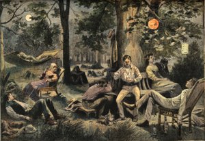 Calor en Nueva York: los residentes acampan en los parques, del periódico "Le Petit Parisien", el 26/07/1908 de French School