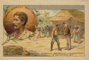 Henry Stanley (1841-1904) encontrando a David Livingstone (1813-1873) en África el 3 de noviembre de 1871