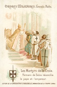 Hermann von Salza, Gran Maestre de los Caballeros Teutónicos, logra una reconciliación entre el Papa Gregorio IX y el Emperador Federico II de French School