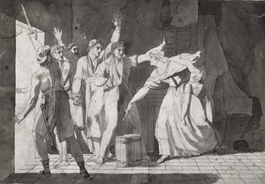 Heroísmo de una mujer enfrentando a ladrones de Vendea habiendo tomado el control de Saint-Mithier, 1793 de French School