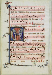 Letra historiada que representa una asamblea de apóstoles, principios del siglo XIV de French School