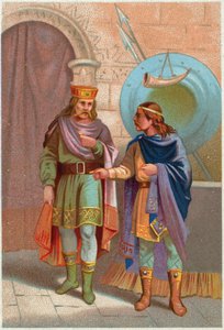 Historia. Francia. Childerico I, rey merovingio, expulsado por los francos. Imaginario, Francia, c.1900 (impresión)