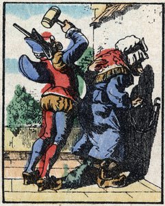 Historia del Dr. Pulcinella (Polichinelle). Grabado en madera de Imagerie Pellerin - Epinal, sd. Finales del siglo XIX.
