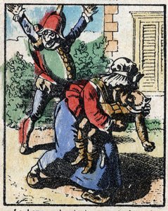 Historia del Dr. Pulcinella (Polichinela). Grabado en madera de Imagerie Pellerin - Epinal, sd. Finales del siglo XIX.