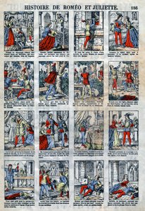 Historia de Romeo y Julieta según la obra de William Shakespeare (1564-1616). Imágenes de Épinal finales del siglo XIX.