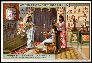 Hogares en la antigüedad: baño egipcio - etiqueta publicitaria de Liebig de French School