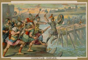 Horacio Cocles, soldado romano, defendiendo el Pons Sublicius contra el ejército invasor del rey de Clusium, siglo VI a.C. de French School