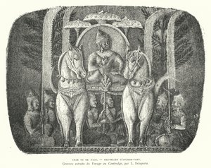 Carro tirado por caballos, bajorrelieve del templo de Angkor Wat, Camboya