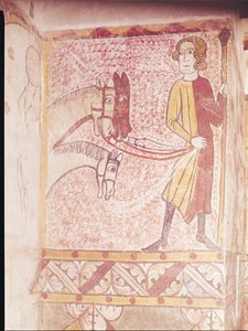 Jinete sosteniendo las riendas de tres caballos, de la Pared Norte, c.1265 de French School