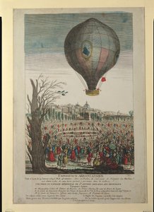 Experimento de globo aerostático por los hermanos Montgolfier y François Pilâtre de Rozier (1754-85) en Lyon, 19 de enero de 1784